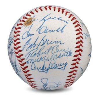1955 A.L. Champion New York Yankees Team Signed Baseball With 25 Sigs. Including Mantle, Berra,Ford and Howard 